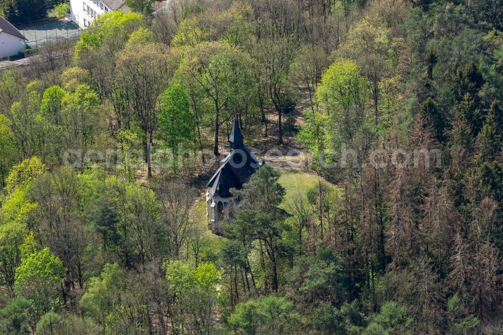 Netphen from above - Churches building the chapel Kreuzbergkapelle in Netphen in the state North Rhine-Westphalia, Germany