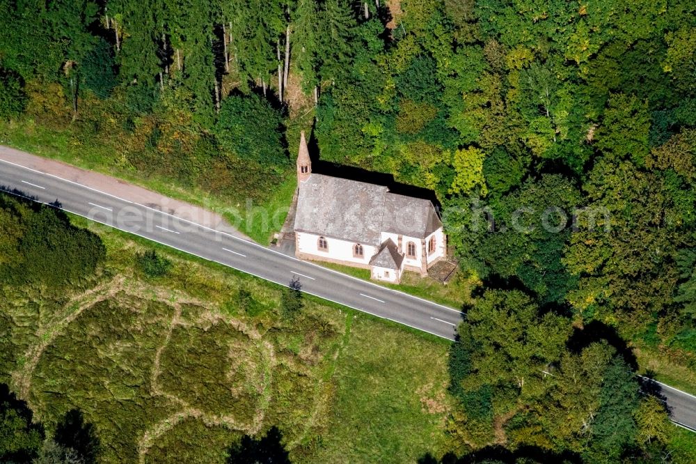 Niederschlettenbach from above - Churches building the chapel at road in Wieslauter valley in Niederschlettenbach in the state Rhineland-Palatinate, Germany