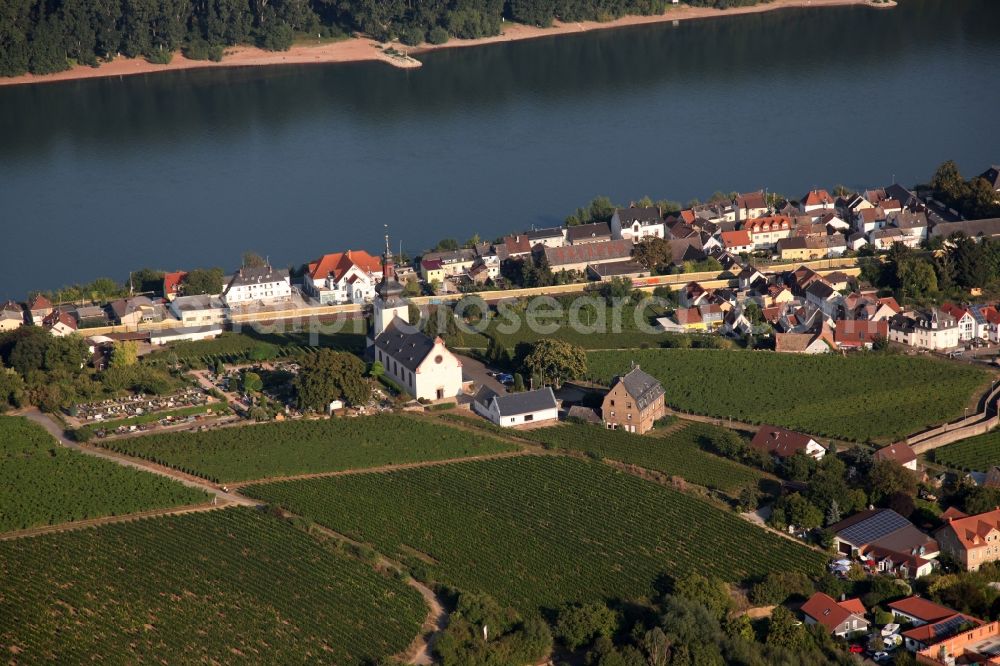 Aerial image Nierstein - Churches building the chapel Sankt Kilian in Nierstein in the state Rhineland-Palatinate