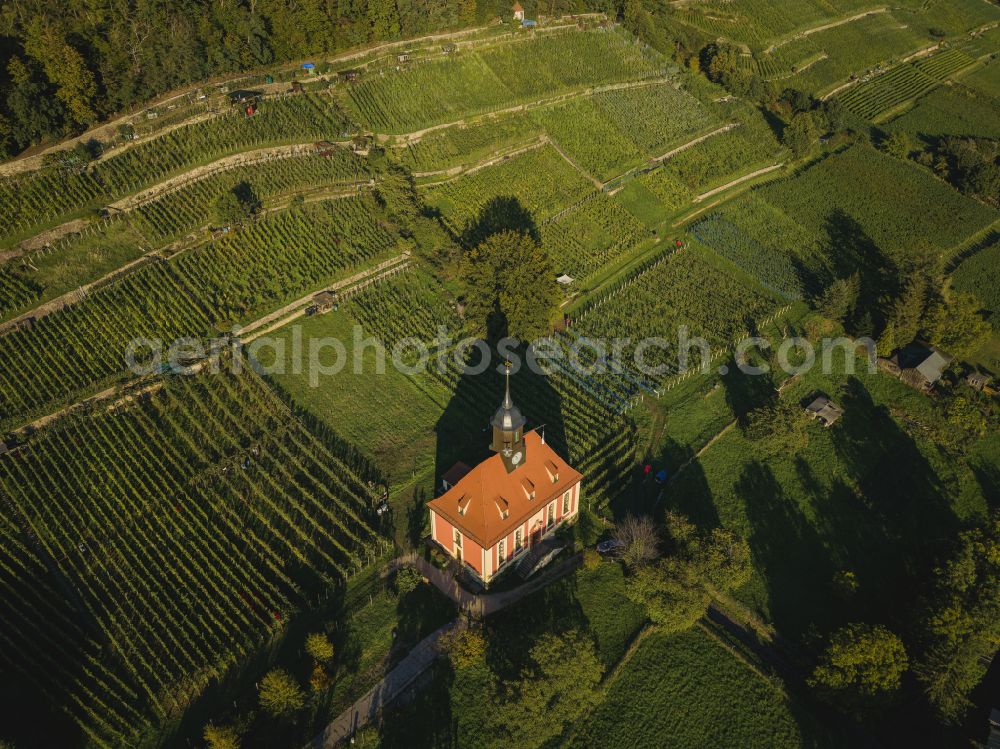 Dresden from above - Churches building the chapel Weinbergkirche on street Bergweg in the district Pillnitz in Dresden in the state Saxony, Germany