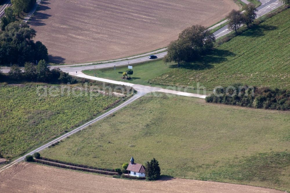 Aerial photograph Rülzheim - Churches building the chapel in Ruelzheim in the state Rhineland-Palatinate