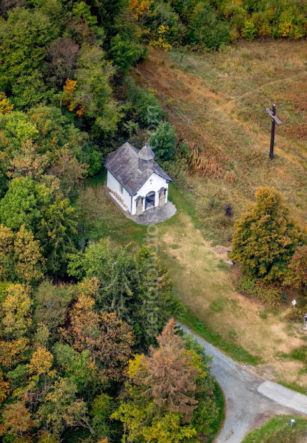 Winterberg from above - Churches building the chapel on Kreuzbergweg in Winterberg in the state North Rhine-Westphalia, Germany