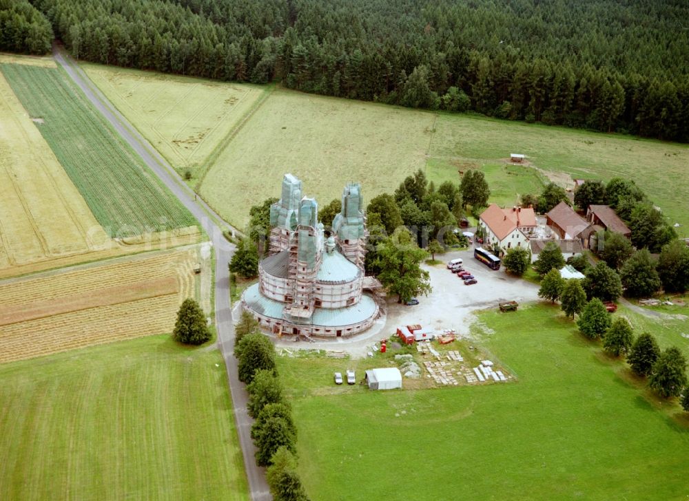 Kappl from above - Church buildings of Kappl Sanctuary of the Most Holy Trinity in Kappl in Bavaria