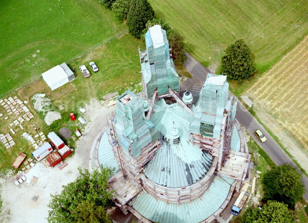 Kappl from above - Church buildings of Kappl Sanctuary of the Most Holy Trinity in Kappl in Bavaria