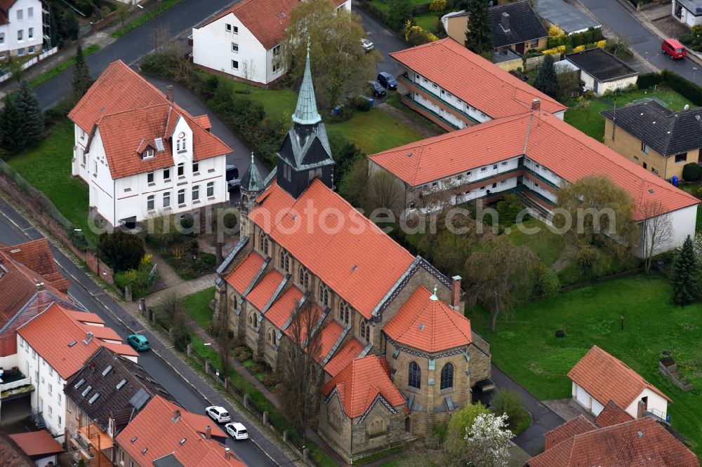 Aerial photograph Schöningen - Church building Kath. Pfarramt St. Marien in Schoeningen in the state Lower Saxony