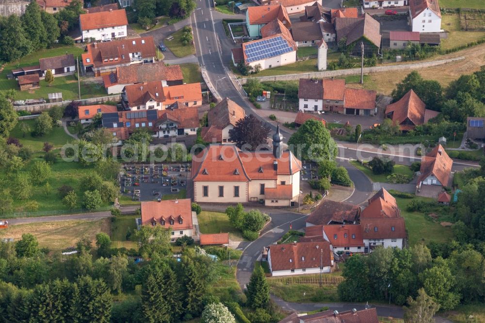 Aerial image Wildflecken - Church building of the catholic community in Wildflecken in the state Bavaria, Germany