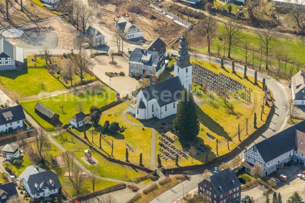 Schmallenberg from above - Church building of Kath. Pfarrkirche St. Peter and Paul in Wormbach in the state North Rhine-Westphalia, Germany