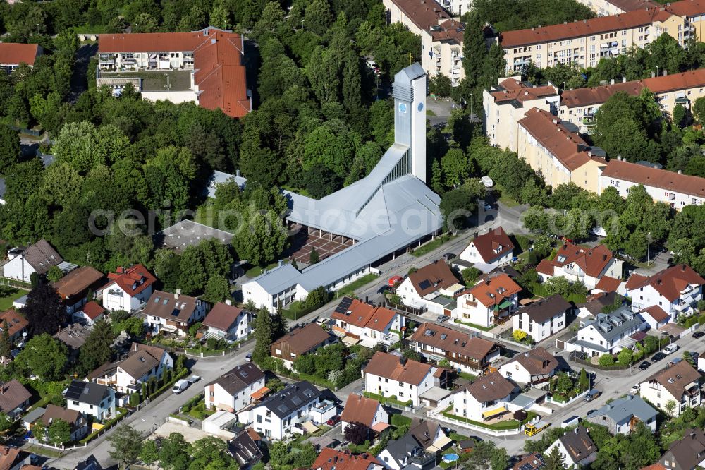 München from above - Church building St. Katharina von Siena in Munich in the state Bavaria, Germany