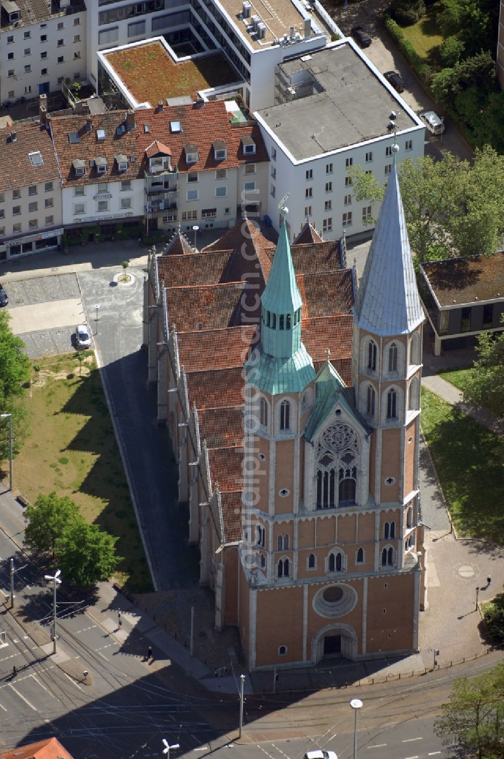 Braunschweig from above - Church building St. Katharinenkirche in Braunschweig in the state Lower Saxony