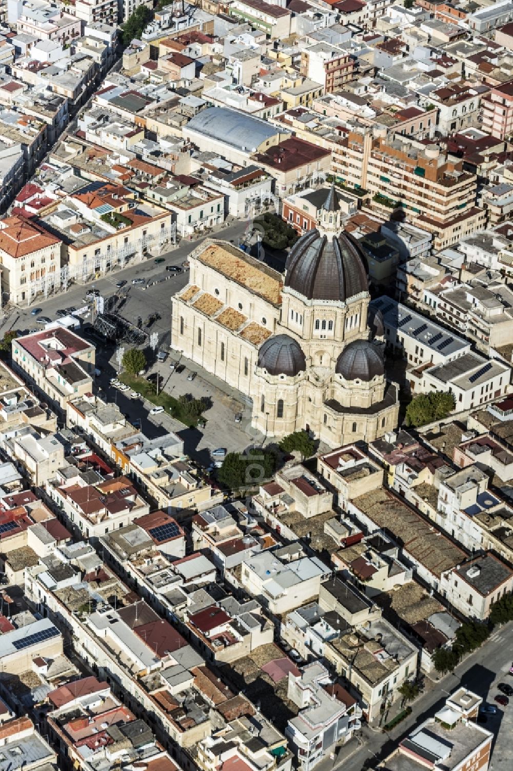 Cerignola from above - Church building Cathedral San.Pietro Apostolo in Old Town- center of downtown in Cerignola in Italy