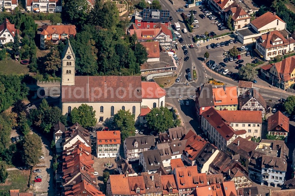 Meersburg from above - Church building in Katholisch Old Town- center of downtown in Meersburg in the state Baden-Wurttemberg, Germany