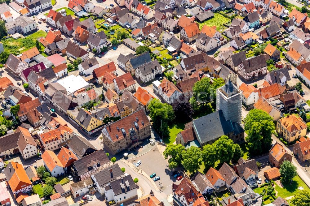 Aerial image Volkmarsen - Church building of Katholische Pfarrgemeinde St. Marien in Volkmarsen in the state Hesse, Germany