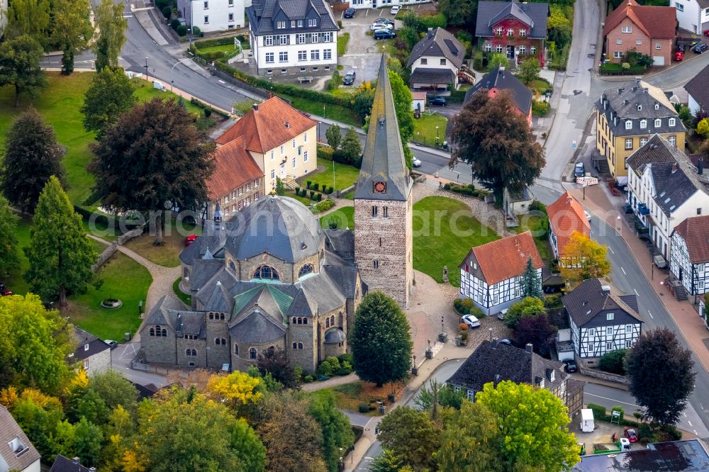 Aerial image Balve - Church building of Katholische Pfarrkirche St. Blasius in Balve in the state North Rhine-Westphalia, Germany