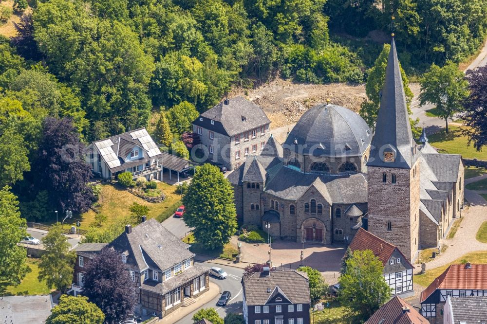 Balve from above - Church building of Katholische Pfarrkirche St. Blasius in Balve in the state North Rhine-Westphalia, Germany