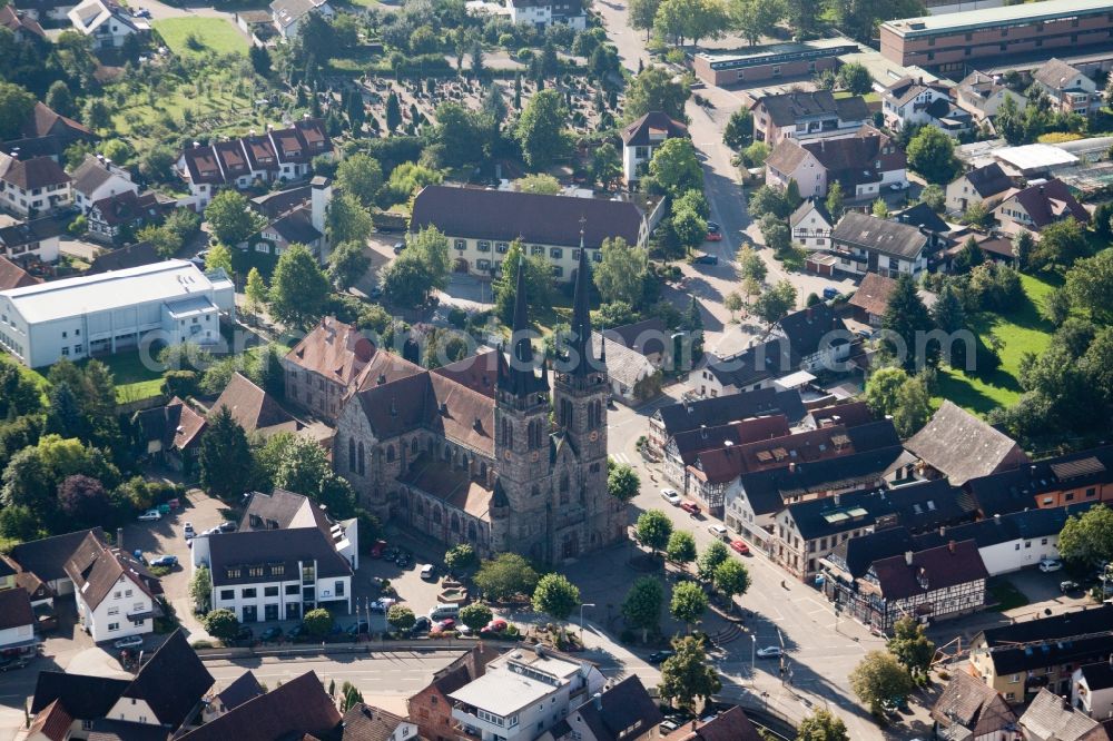 Aerial image Ottersweier - Church building Katholische Pfarrkirche St. Johannes in Ottersweier in the state Baden-Wuerttemberg, Germany