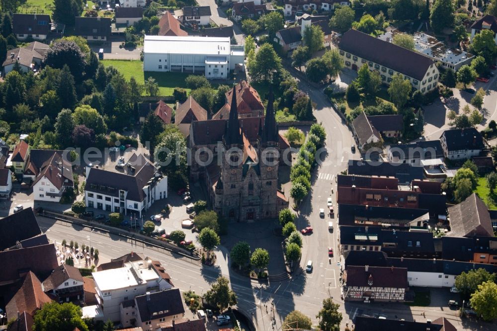 Aerial photograph Ottersweier - Church building Katholische Pfarrkirche St. Johannes in Ottersweier in the state Baden-Wuerttemberg, Germany