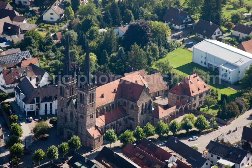 Ottersweier from above - Church building Katholische Pfarrkirche St. Johannes in Ottersweier in the state Baden-Wuerttemberg, Germany