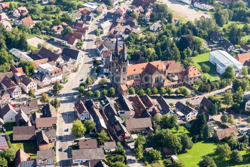 Ottersweier from the bird's eye view: Church building Katholische Pfarrkirche St. Johannes in Ottersweier in the state Baden-Wuerttemberg, Germany