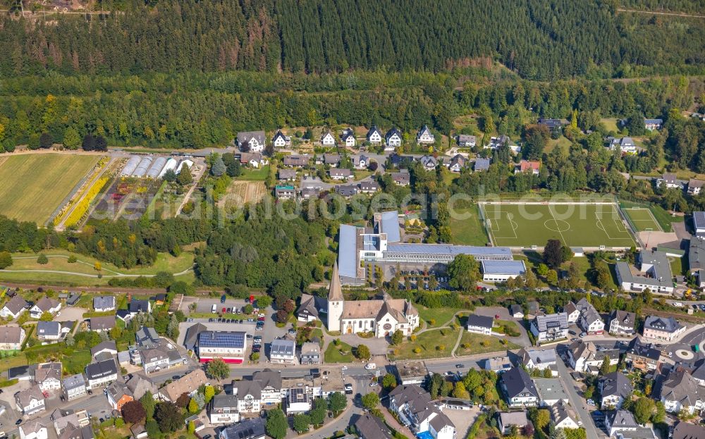 Aerial image Bigge - Church building Katholische Pfarrkirche St. Martin in Bigge in the state North Rhine-Westphalia, Germany