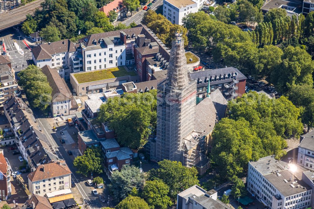 Bochum from above - Church building Katholische Propsteikirche St. Peter and Paul in the district Innenstadt in Bochum in the state North Rhine-Westphalia, Germany