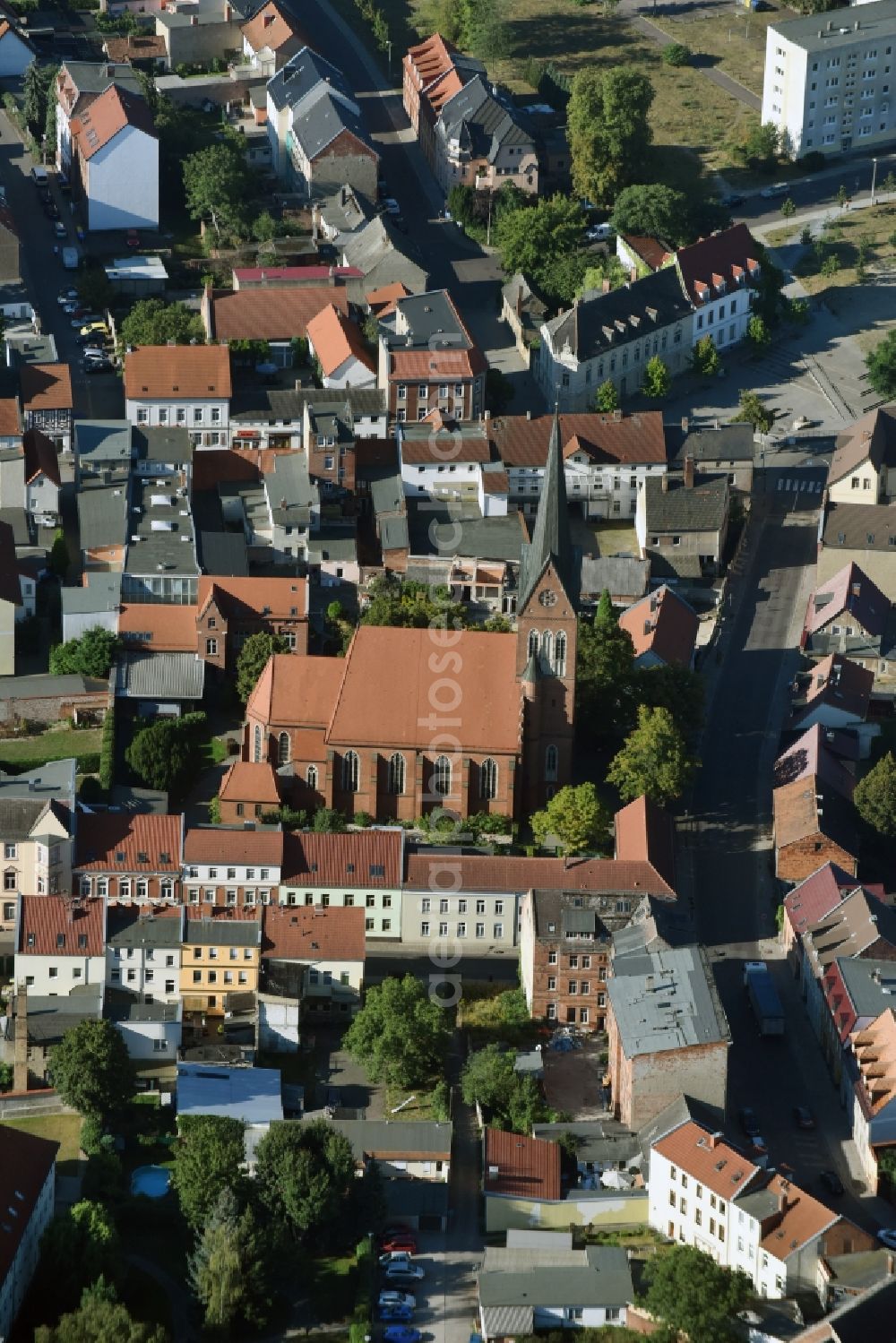 Aerial photograph Burg - Church building of the Catholic Church Burg in Burg in the state Saxony-Anhalt