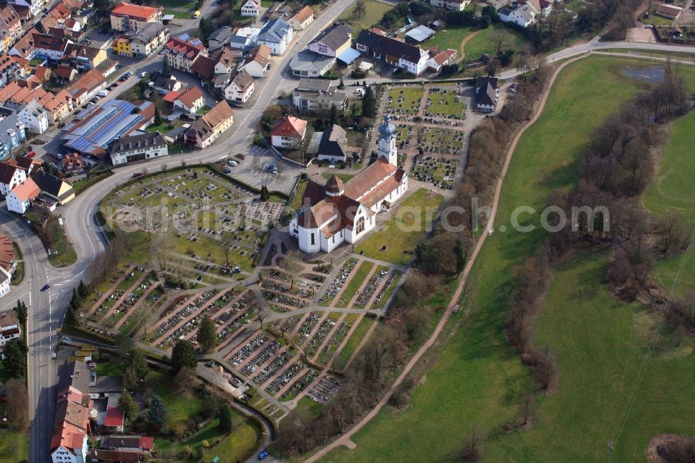 Wehr from above - Church building of the Catholic Curch St. Martin in Wehr in the state Baden-Wuerttemberg