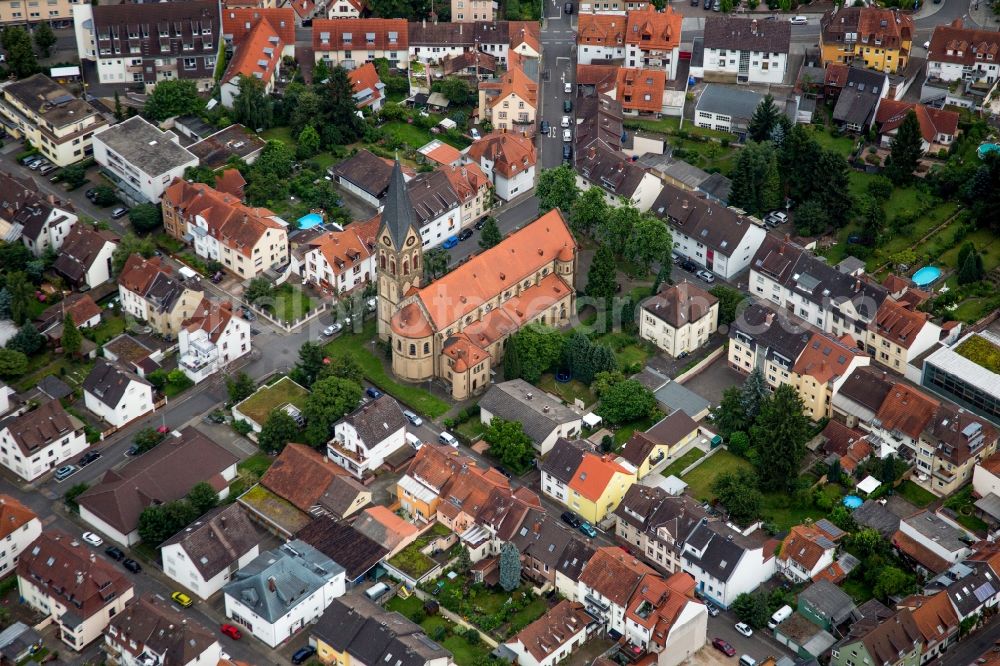 Heidelberg from above - Church building Katholischen Kirche St. Peter in the district Kirchheim in Heidelberg in the state Baden-Wuerttemberg, Germany