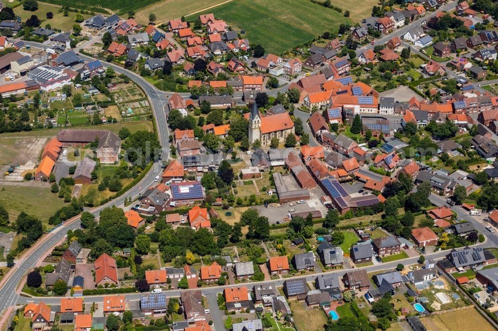 Hoetmar from above - Church building katholischen Kirche Sankt Lambertus in Hoetmar in the state North Rhine-Westphalia, Germany