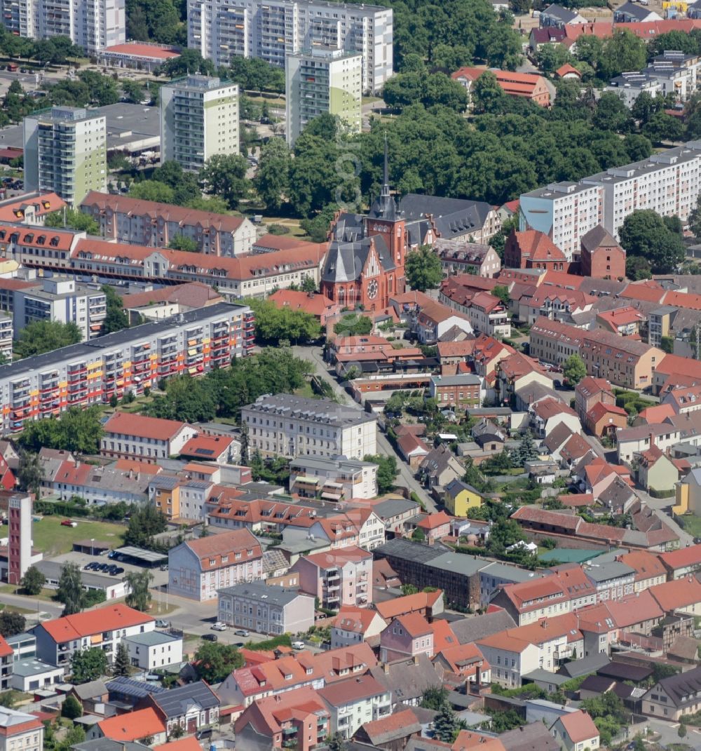 Aerial image Schwedt/Oder - Church building Katholischen Kirche in Schwedt/Oder in the state Brandenburg, Germany