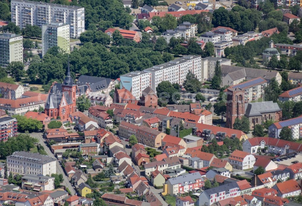 Aerial photograph Schwedt/Oder - Church building Katholischen Kirche in Schwedt/Oder in the state Brandenburg, Germany