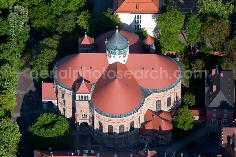 München from above - Church building of Katholischen Kirche St.Rupert in Munich in the state Bavaria, Germany