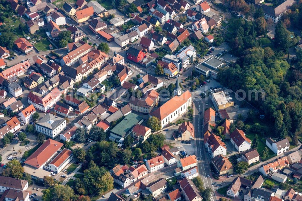 Bad Schönborn from the bird's eye view: Church building of catholic church St. Vitus in the district Bad Langenbruecken in Bad Schoenborn in the state Baden-Wuerttemberg, Germany