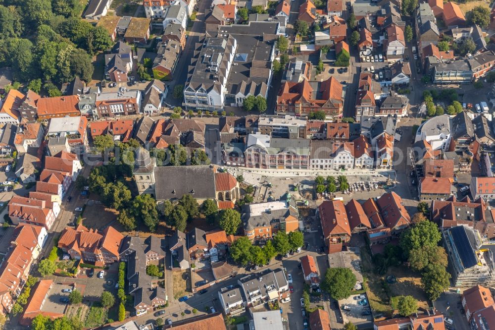 Aerial image Ahlen - Church building of the Catholic parish of St. Bartholomew in the old city center of the city center in Ahlen in the federal state of North Rhine-Westphalia, Germany