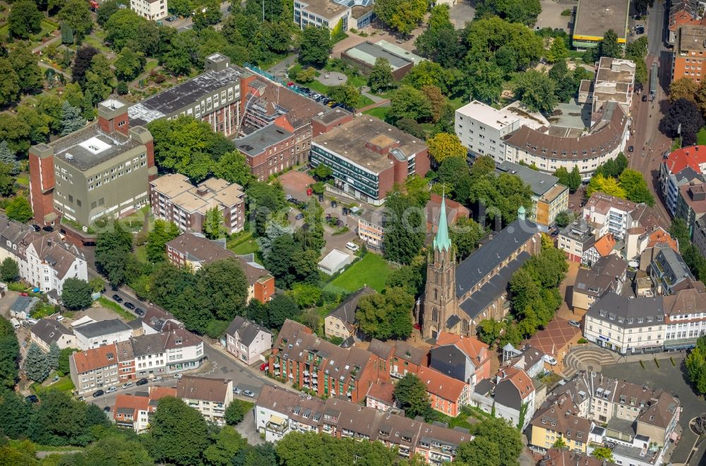 Essen from above - Church building Katholischen Pfarrgemeinde St. Dionysius in Essen in the state North Rhine-Westphalia, Germany