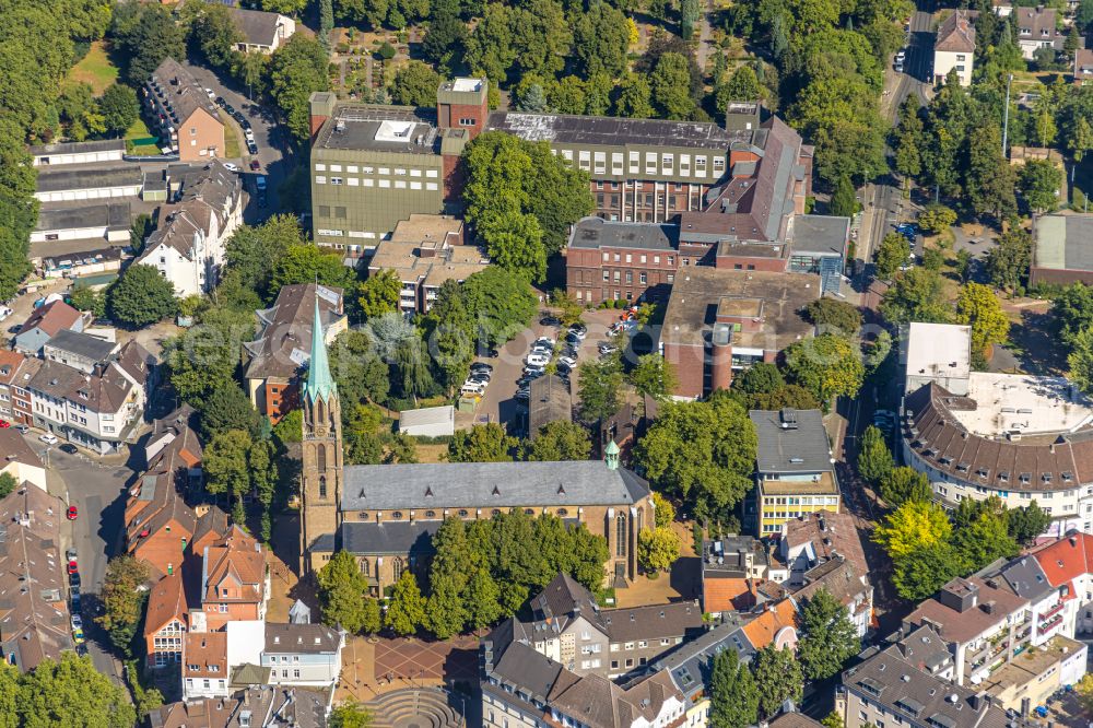 Aerial photograph Essen - Church building Katholischen Pfarrgemeinde St. Dionysius in Essen in the state North Rhine-Westphalia, Germany