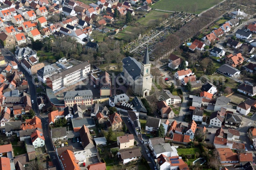 Bodenheim from the bird's eye view: Church building in the village of in Bodenheim in the state Rhineland-Palatinate