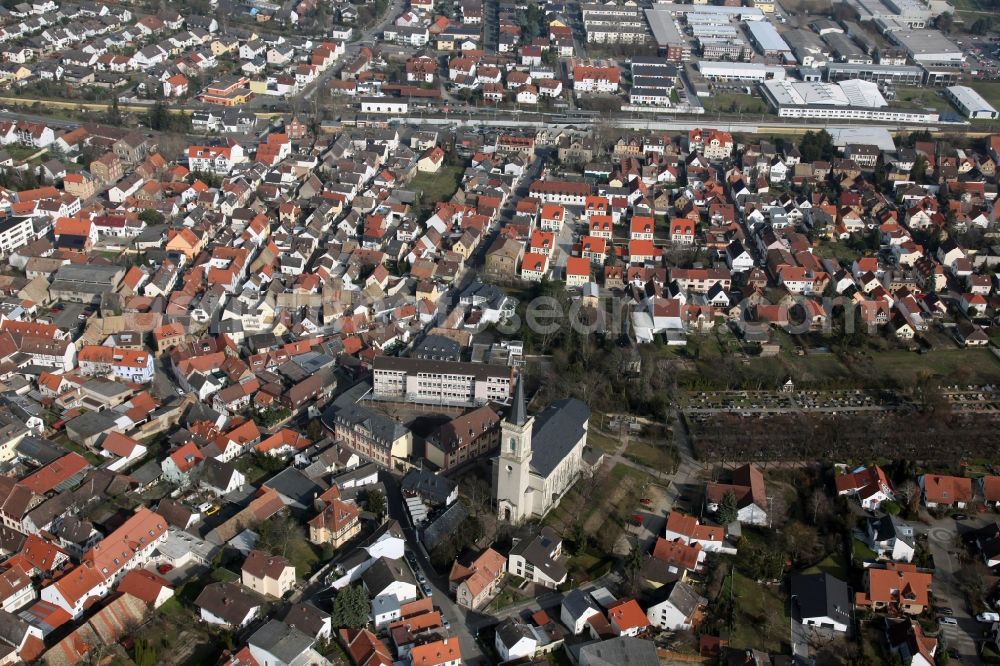 Aerial image Bodenheim - Church building in the village of in Bodenheim in the state Rhineland-Palatinate