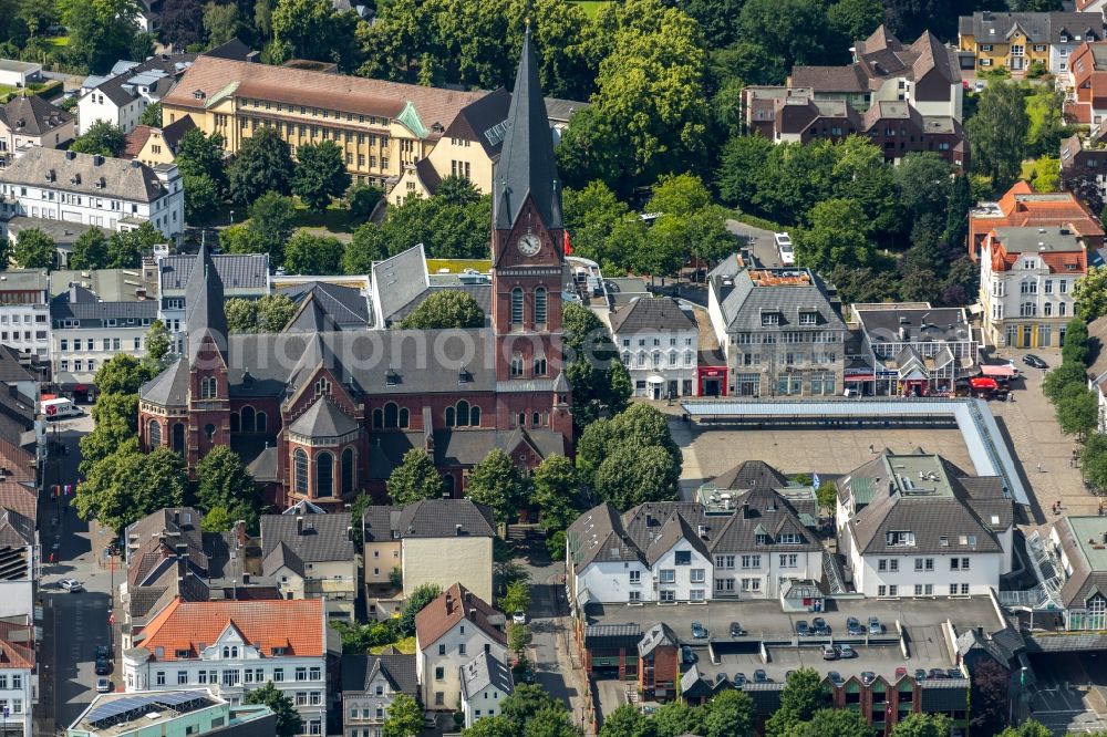 Aerial photograph Neheim - Church building of the Catholic parish church of St. John Baptist, also called Sauerland Cathedral, in Neheim in the state of North Rhine-Westphalia, Germany