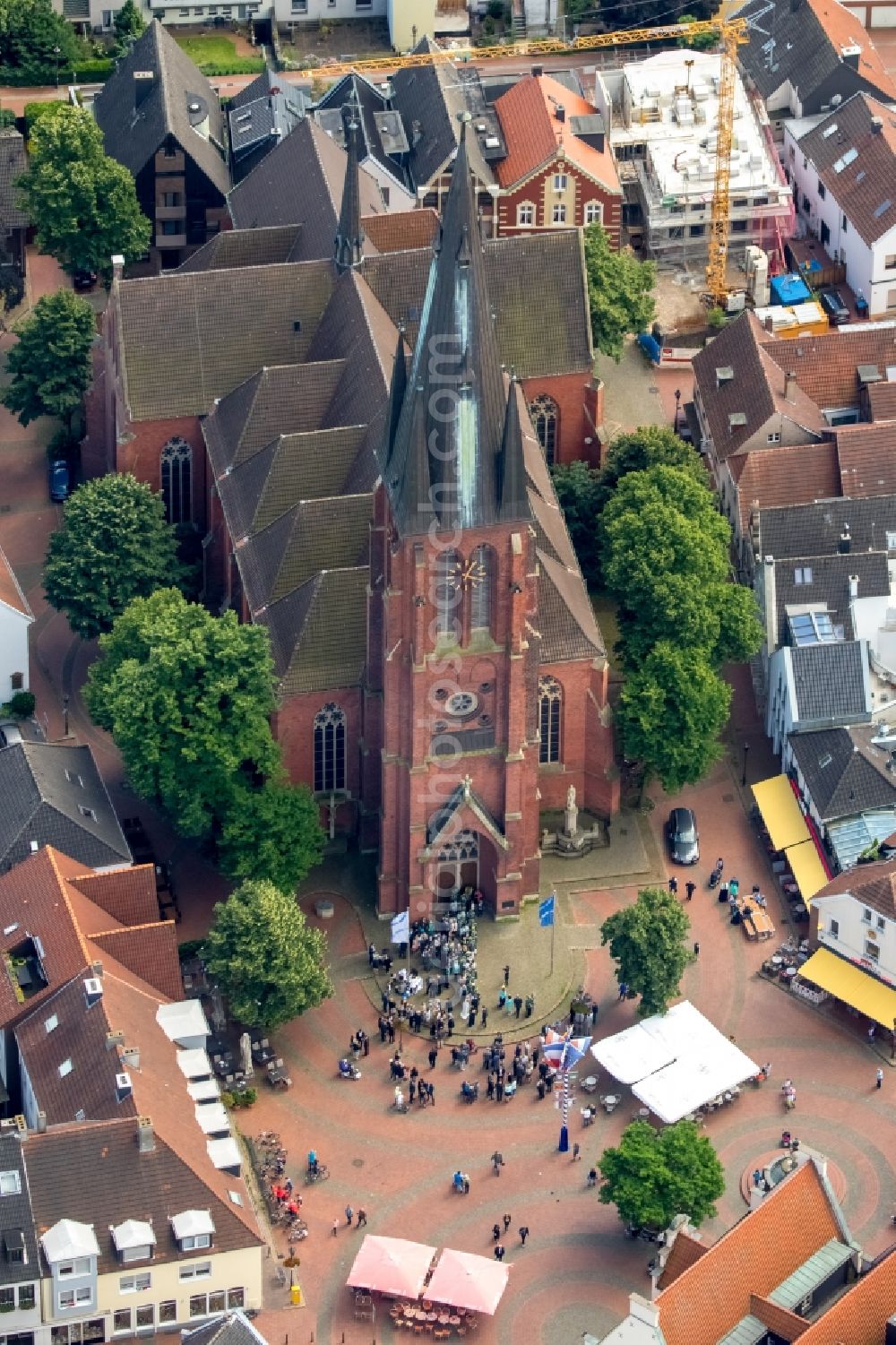 Haltern am See from above - Church building of St. Sixtus church on the market square in Haltern am See in the state of North Rhine-Westphalia