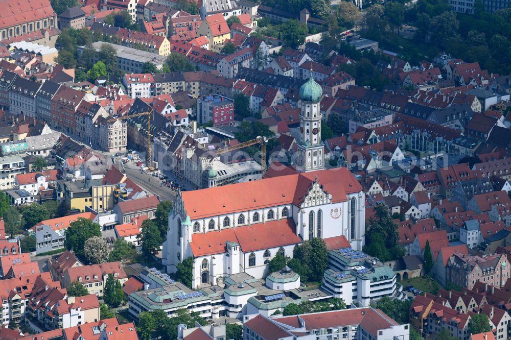 Augsburg from the bird's eye view: Church building of Saint Ulrich and Afra in the Southern Old Town- center of Augsburg in the state of Bavaria