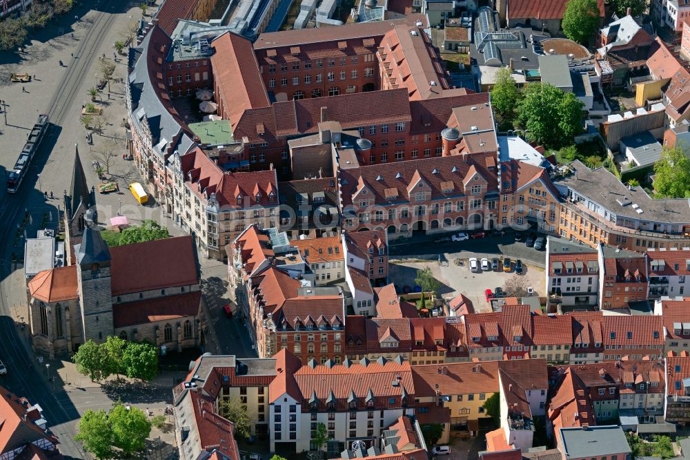 Erfurt from above - Church building in Kaufmannskirche Old Town- center of downtown in the district Altstadt in Erfurt in the state Thuringia, Germany