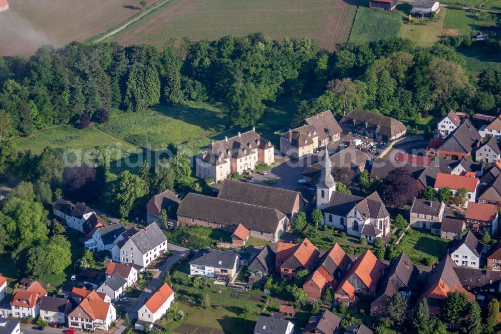 Marienmünster from the bird's eye view: Church building of St. Kilian-Church in the district Voerden in Marienmuenster in the state North Rhine-Westphalia, Germany