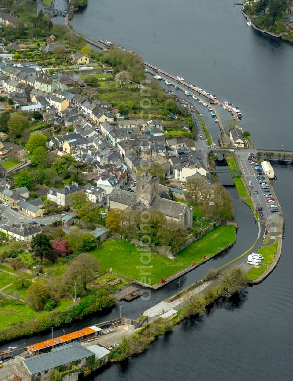 Killaloe from the bird's eye view: Church building in Killaloe in Clare, Ireland