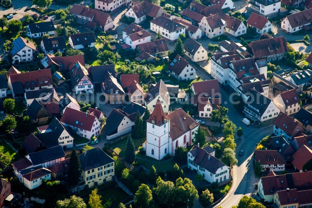 Keltern from the bird's eye view: Church building in the village of in the district Ellmendingen in Keltern in the state Baden-Wuerttemberg, Germany