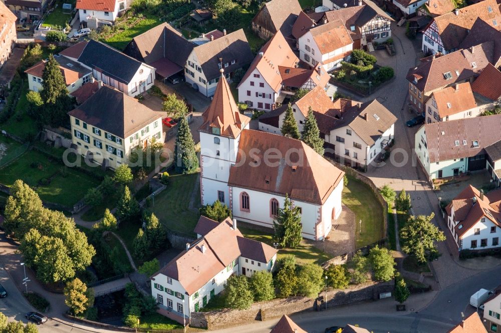 Aerial image Keltern - Church building in the village of in the district Ellmendingen in Keltern in the state Baden-Wuerttemberg, Germany