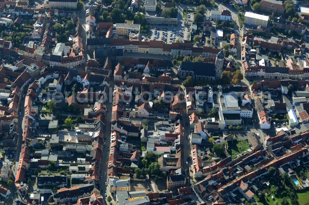 Aerial image Sangerhausen - Church building of Saint Jacobi in the town- center of Sangerhausen in the state of Saxony-Anhalt