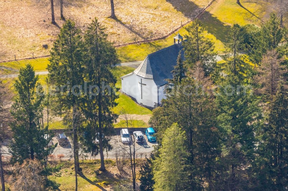 Aerial photograph Schmallenberg - Church building of Kirche in Jagdhaus Wiese on Jagdhauser Strasse in Schmallenberg in the state North Rhine-Westphalia, Germany