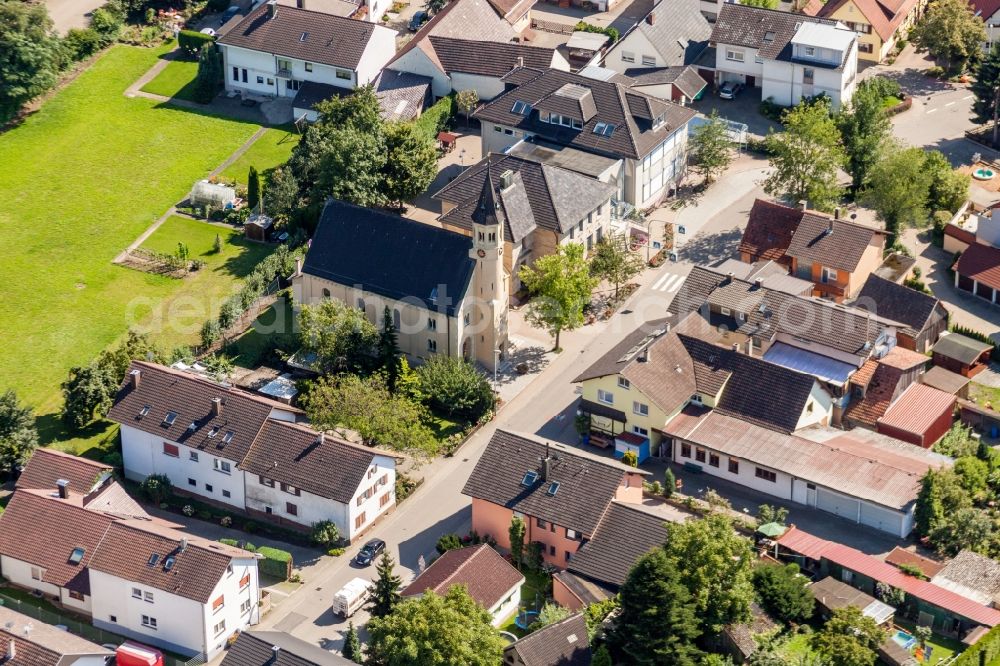 Aerial image Sinzheim - Church building Kirche Kartung in the district Kartung in Sinzheim in the state Baden-Wurttemberg, Germany