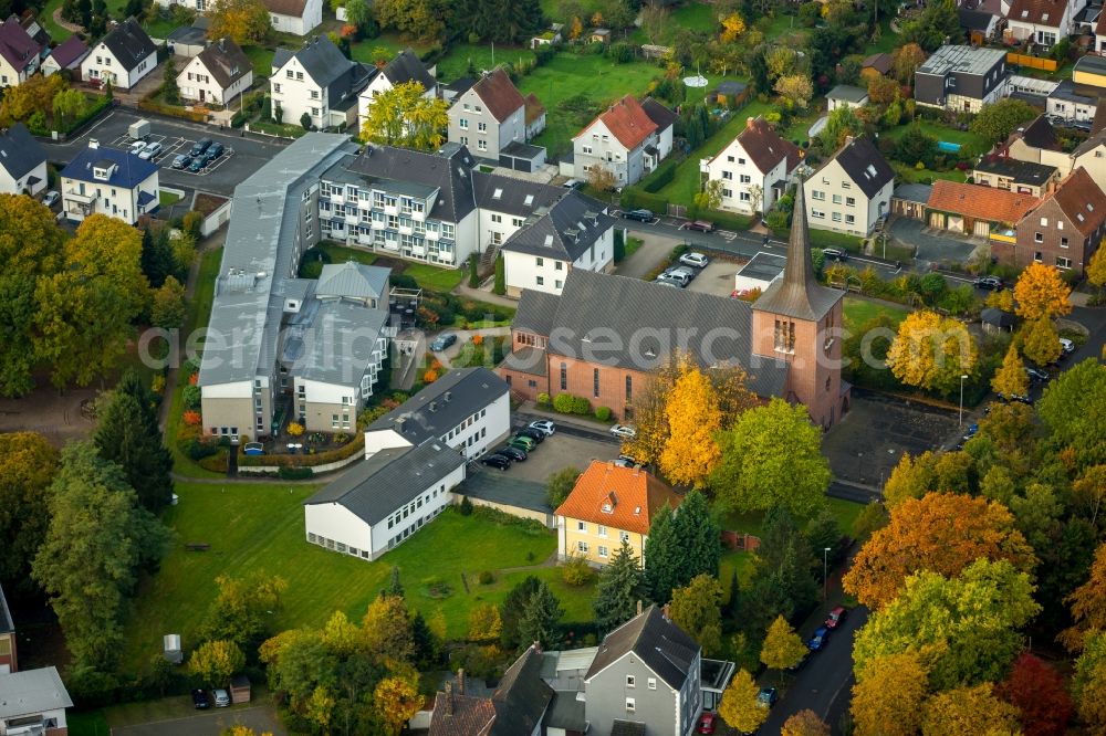 Aerial image Hamm - Church building and elderly care center of Saint Josef in the Herringen part in Hamm in the state of North Rhine-Westphalia