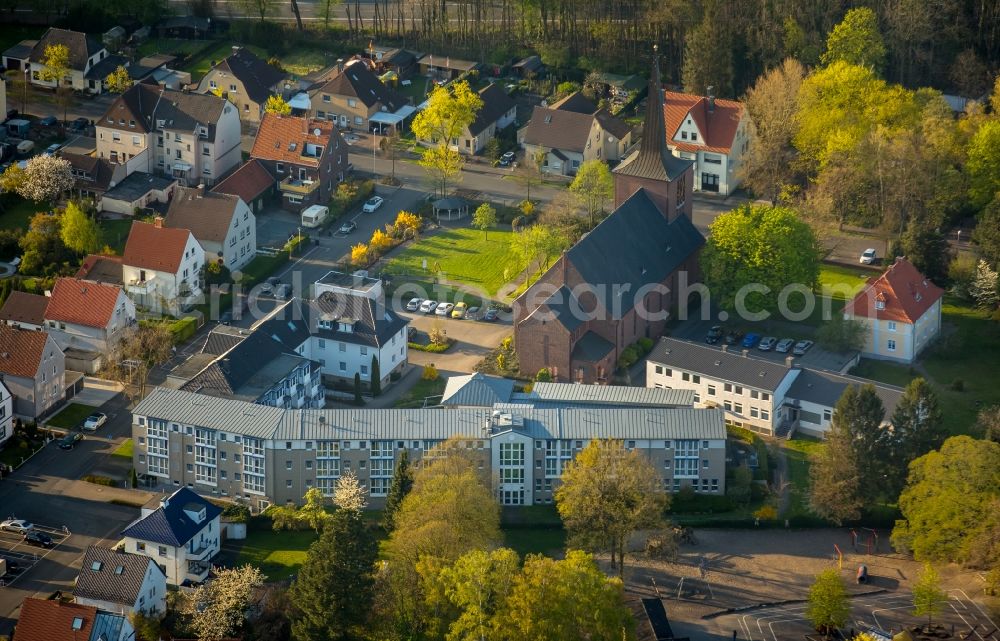 Aerial image Hamm - Church building and elderly care center of Saint Josef in the Herringen part in Hamm in the state of North Rhine-Westphalia